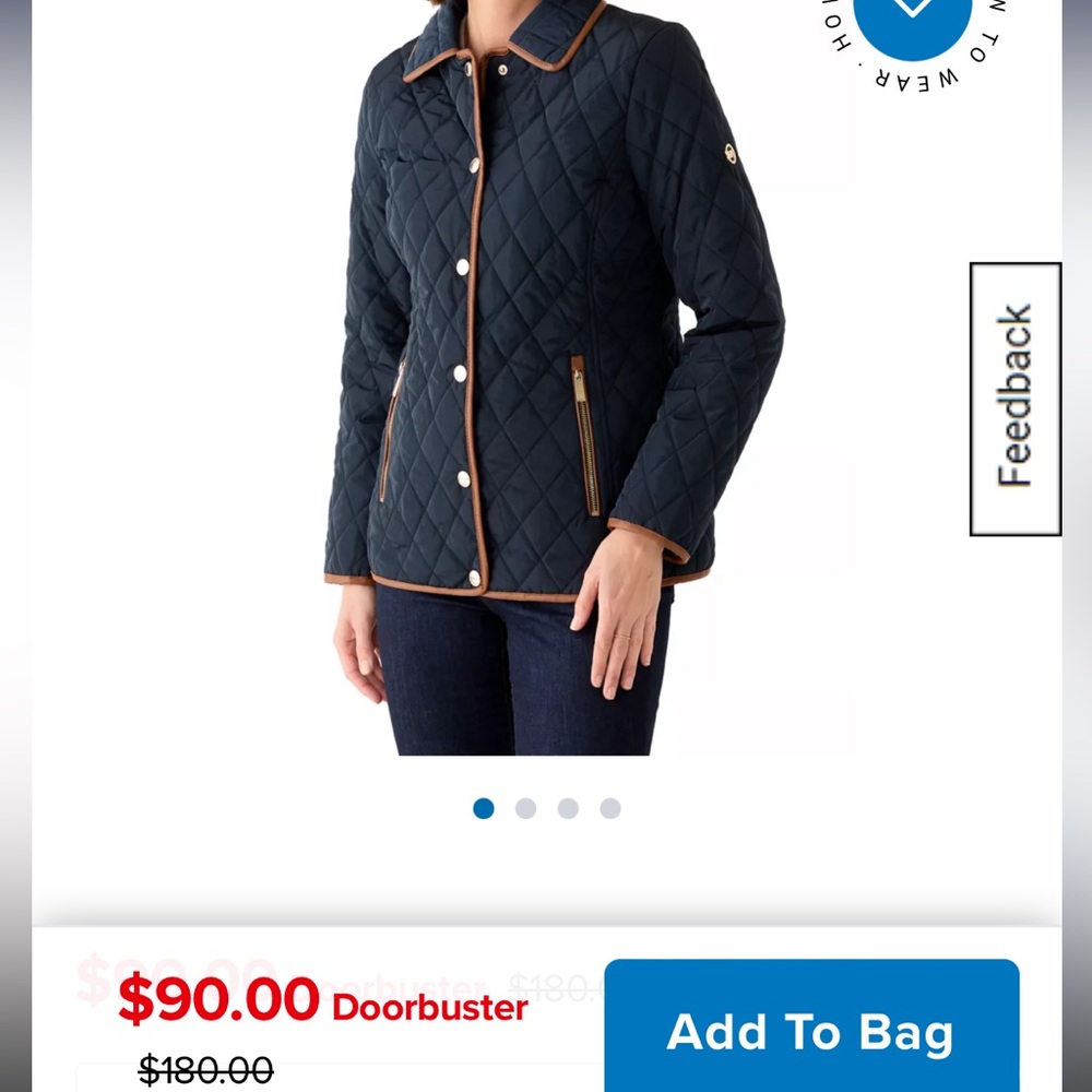 Michael Kors Navy Blue Quilted Jacket with Brown Trim Size S